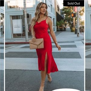 Turn of Events Satin MIDI slip dress RED